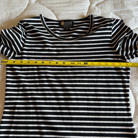 Christine Alexander Black & White Stripe Top w/ Swarovski Crystals – Size L – NW - Picture 11 of 12